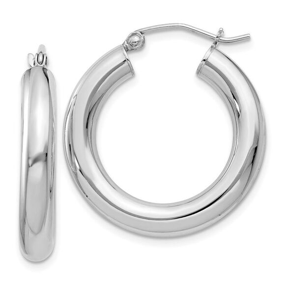 4mm, Sterling Silver, Round Hoop Earrings - 24mm (1 Inch) - Picture 1 of 5